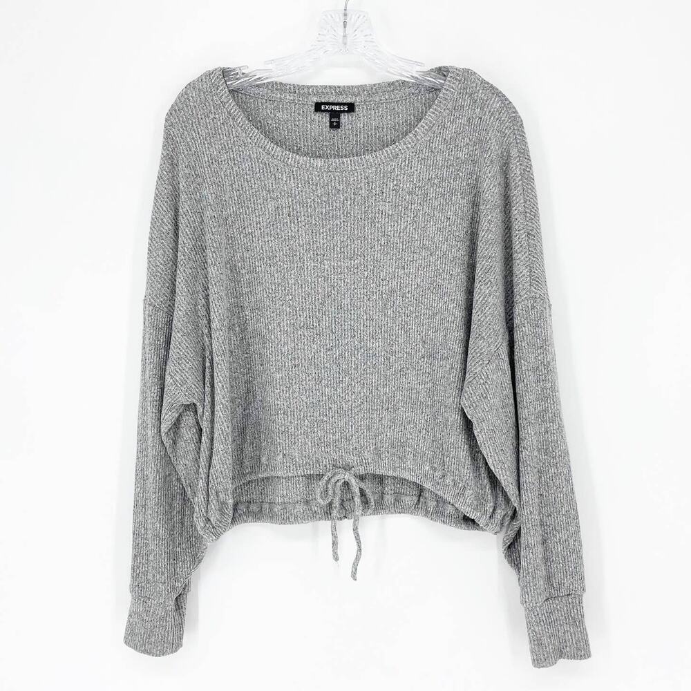 Express Cropped Heather Gray Ribbed Top Size Small